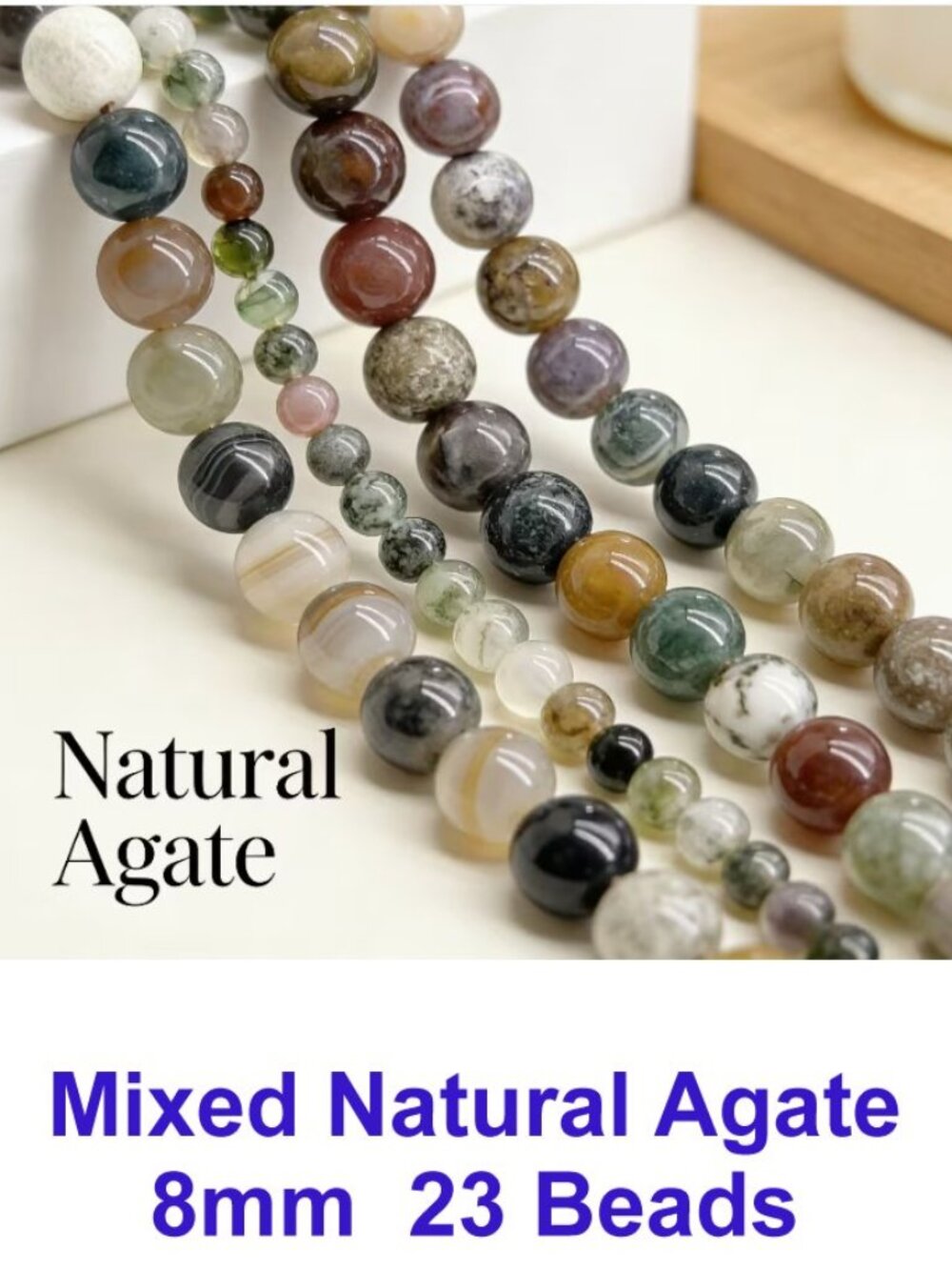 Mixed Natural Agate 8mm  23 Beads